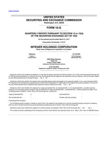 Vorschaubild Integer Holdings
 10-Q Quartalsbericht 2017 