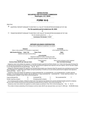 Vorschaubild Integer Holdings
 10-Q Quartalsbericht 2023 