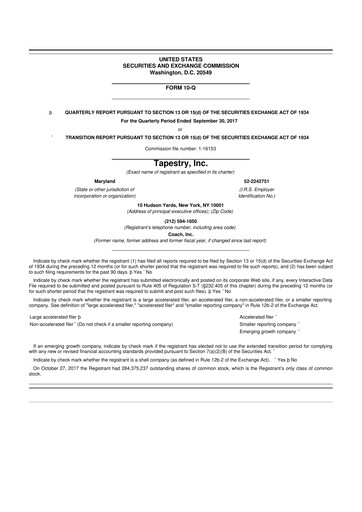 Miniature Tapestry 10-Q Rapport trimestriel  