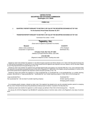 Miniature Tapestry 10-Q Rapport trimestriel  