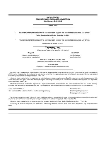 Miniature Tapestry 10-Q Rapport trimestriel  