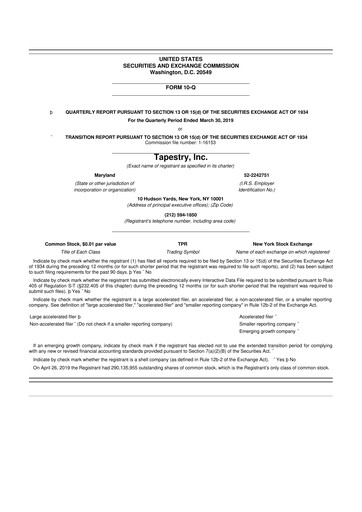 Miniature Tapestry 10-Q Rapport trimestriel  
