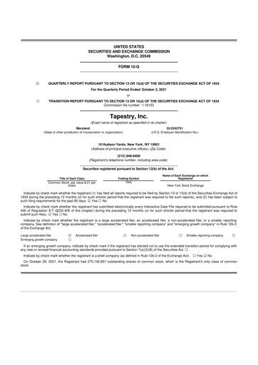 Thumbnail Tapestry 10-Q Quarterly Report FY2022 