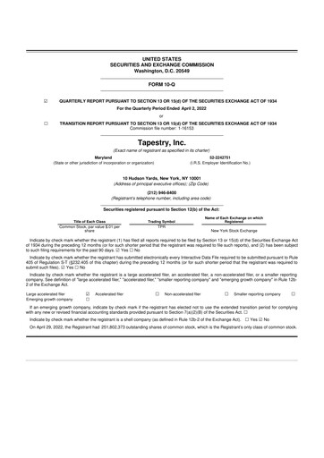 Thumbnail Tapestry 10-Q Quarterly Report FY2022 