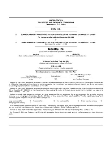 Thumbnail Tapestry 10-Q Quarterly Report FY2024 