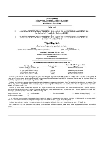 Thumbnail Tapestry 10-Q Quarterly Report FY2025 