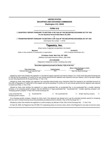 Thumbnail Tapestry 10-Q Quarterly Report FY2025 