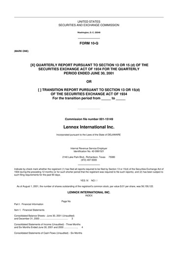 Miniature Lennox 10-Q Rapport trimestriel  