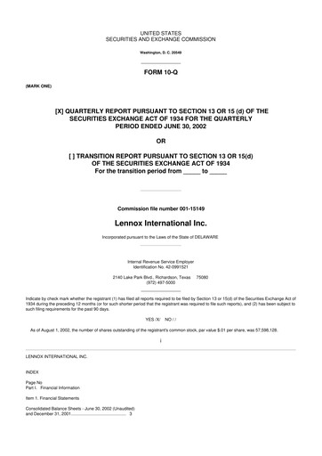 Miniature Lennox 10-Q Rapport trimestriel  