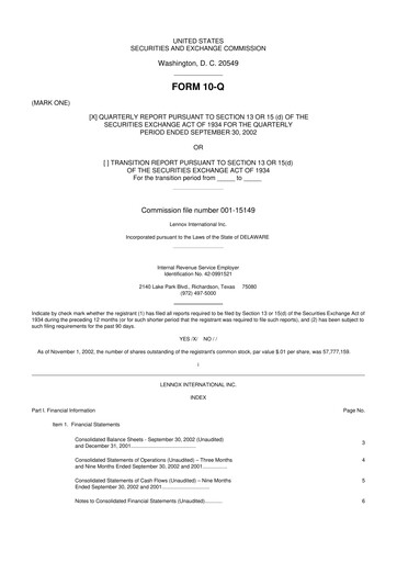 Miniature Lennox 10-Q Rapport trimestriel  