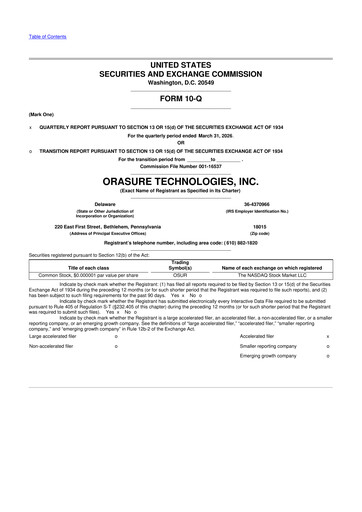 Miniature OraSure Technologies 10-Q Rapport trimestriel  