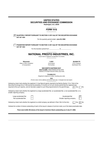 Thumbnail National Presto Industries
 10-Q Quarterly Report FY 