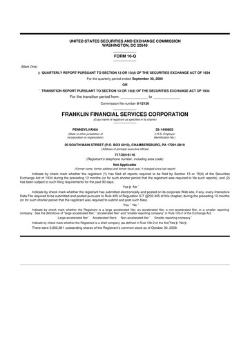 Thumbnail Franklin Financial Services Corporation 10-Q Quarterly Report FY 