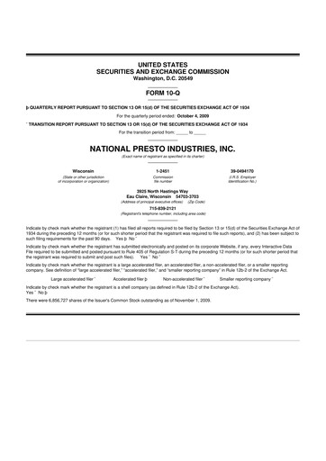 Thumbnail National Presto Industries
 10-Q Quarterly Report FY 