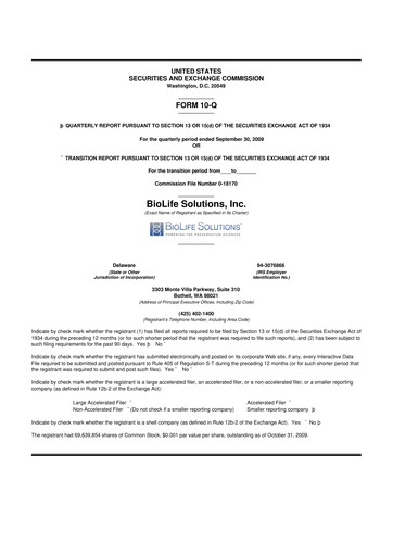 Thumbnail Biolife Solutions
 10-Q Quarterly Report FY 
