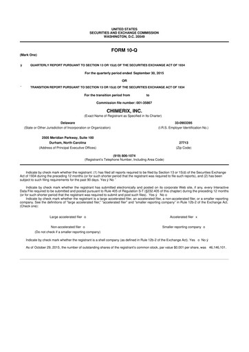 Thumbnail Chimerix 10-Q Quarterly Report FY2015 