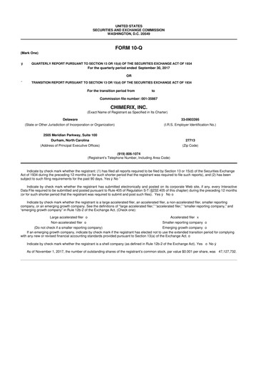 Thumbnail Chimerix 10-Q Quarterly Report FY2017 