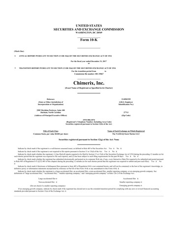 Miniature Chimerix 10-K Rapport annuel 2017