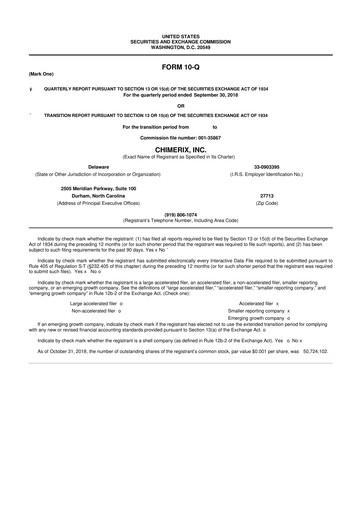 Thumbnail Chimerix 10-Q Quarterly Report FY2018 