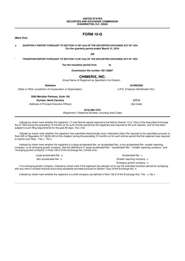 Thumbnail Chimerix 10-Q Quarterly Report FY2019 