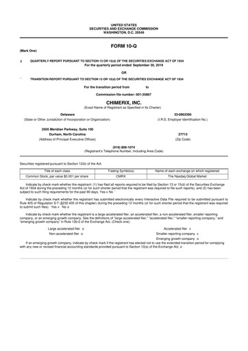 Thumbnail Chimerix 10-Q Quarterly Report FY2019 