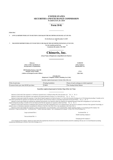 Miniature Chimerix 10-K Rapport annuel 2019