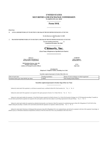 Miniature Chimerix 10-K Rapport annuel 2020