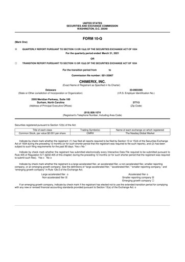 Thumbnail Chimerix 10-Q Quarterly Report FY2021 