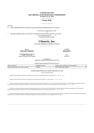 Miniature Chimerix 10-K Rapport annuel 2021