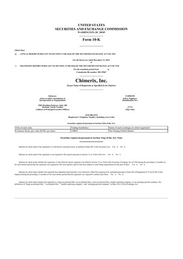 Miniature Chimerix 10-K Rapport annuel 2024