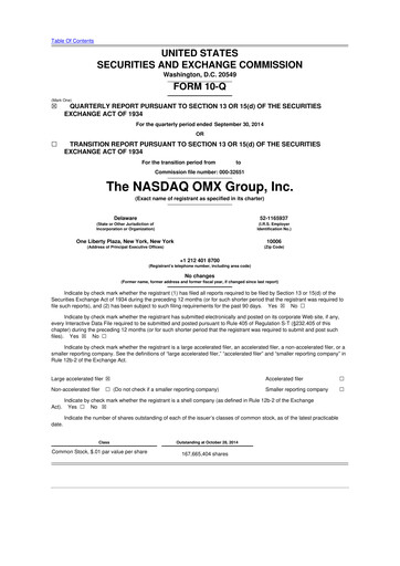 Thumbnail Nasdaq 10-Q Quarterly Report FY2014 