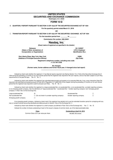 Thumbnail Nasdaq 10-Q Quarterly Report FY2018 