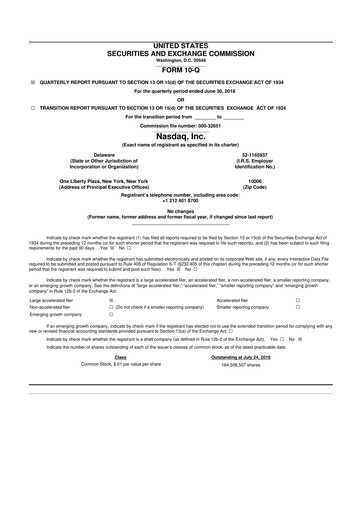 Thumbnail Nasdaq 10-Q Quarterly Report FY2018 