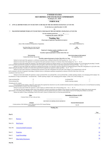 Thumbnail Nasdaq 10-K Annual Report 2018
