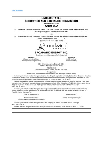 Thumbnail Broadwind 10-Q Quarterly Report FY 