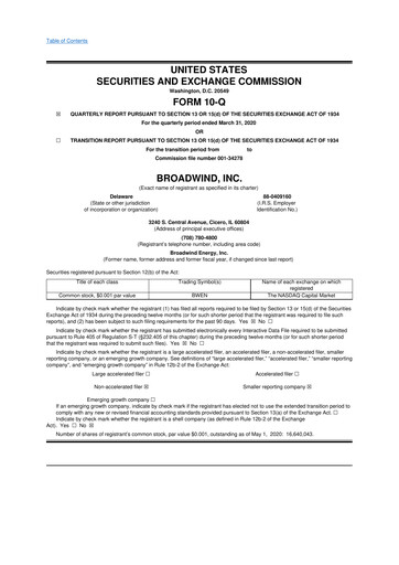 Thumbnail Broadwind 10-Q Quarterly Report FY 