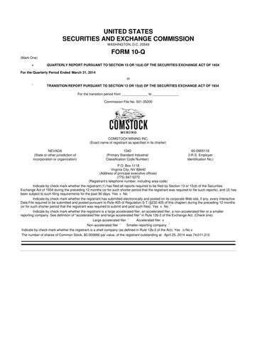 Thumbnail Comstock Inc. 10-Q Quarterly Report FY2014 