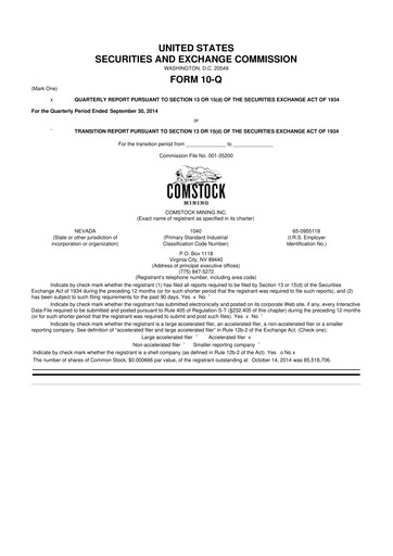 Thumbnail Comstock Inc. 10-Q Quarterly Report FY2014 