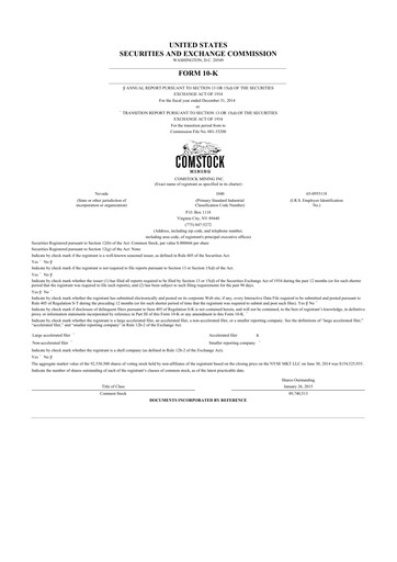 Thumbnail Comstock Inc. 10-K Annual Report 2014