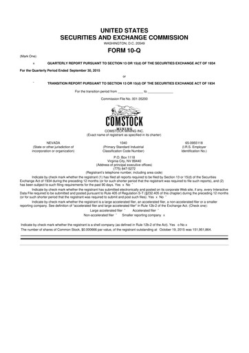 Thumbnail Comstock Inc. 10-Q Quarterly Report FY2015 