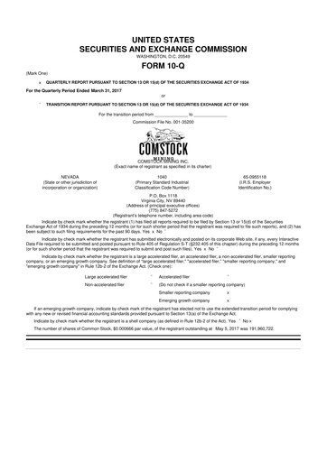 Thumbnail Comstock Inc. 10-Q Quarterly Report FY2017 