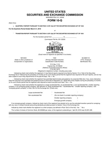 Thumbnail Comstock Inc. 10-Q Quarterly Report FY2018 