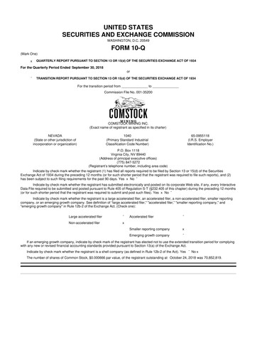 Thumbnail Comstock Inc. 10-Q Quarterly Report FY2018 