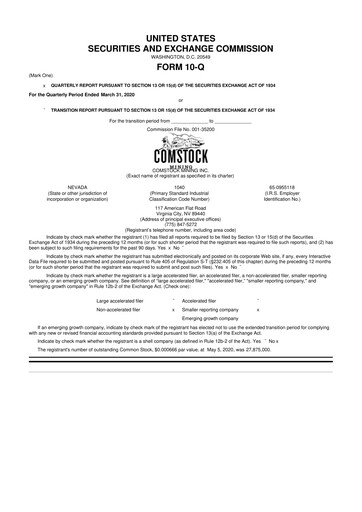 Thumbnail Comstock Inc. 10-Q Quarterly Report FY2020 