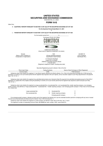 Thumbnail Comstock Inc. 10-Q Quarterly Report FY2021 