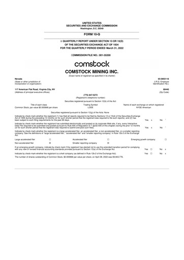 Thumbnail Comstock Inc. 10-Q Quarterly Report FY2022 