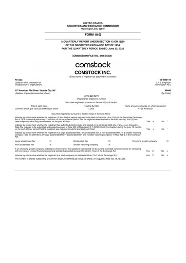 Thumbnail Comstock Inc. 10-Q Quarterly Report FY2022 