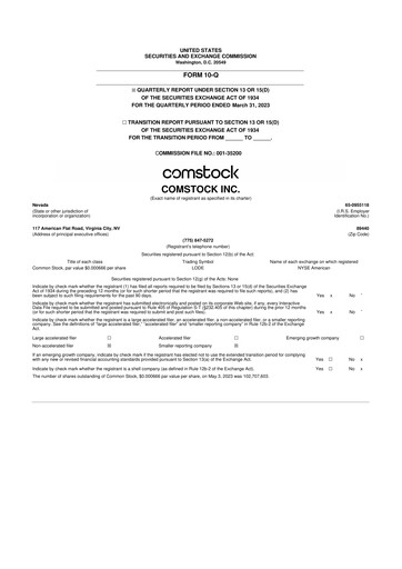 Thumbnail Comstock Inc. 10-Q Quarterly Report FY2023 