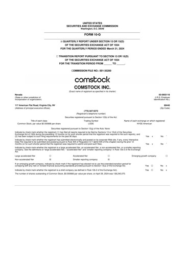 Thumbnail Comstock Inc. 10-Q Quarterly Report FY2024 