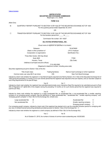 Thumbnail Oil States International
 10-Q Quarterly Report FY 